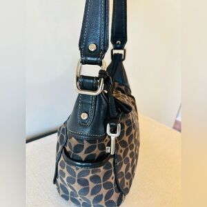 Fossil Vintage Key Leather and Black and Tan Patterned Satchel